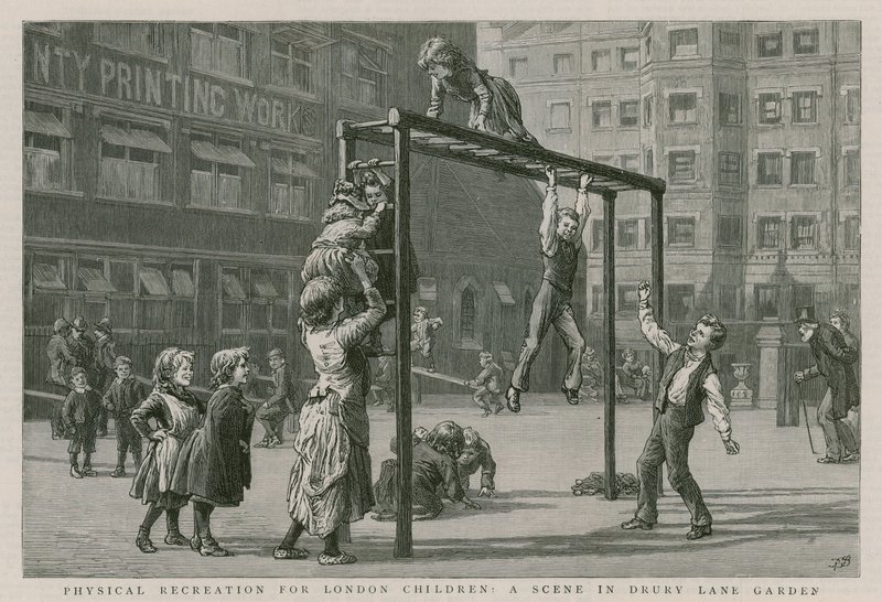 Physical recreation for London children: A scene in Drury Lane Garden by English School