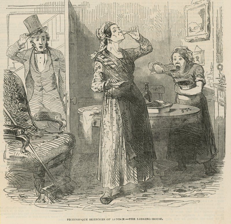 Picturesque sketches of London - the lodging house by English School