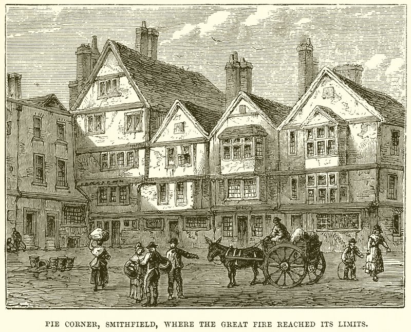 Pie Corner, Smithfield, Where the Great Fire Reached Its Limits by English School