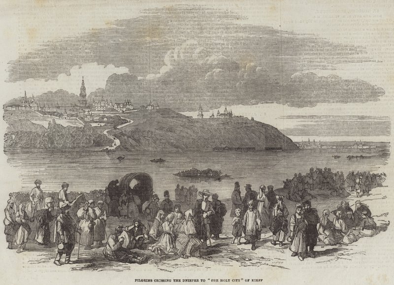 Pilgrims crossing the Dnieper to "The Holy City" of Kieff by English School