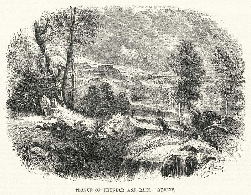 Plague of Thunder and Rain, Rubens (engraving) by English School