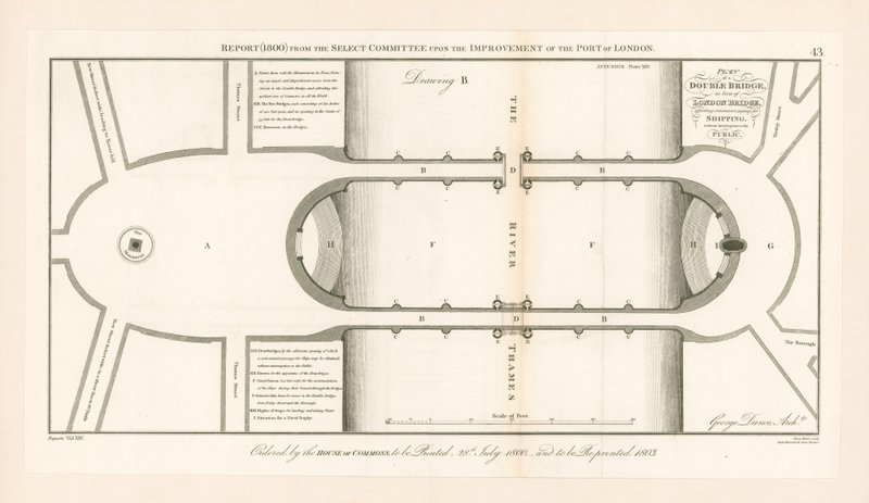 Plan for London Bridge Capable of Letting Ships Through by English School