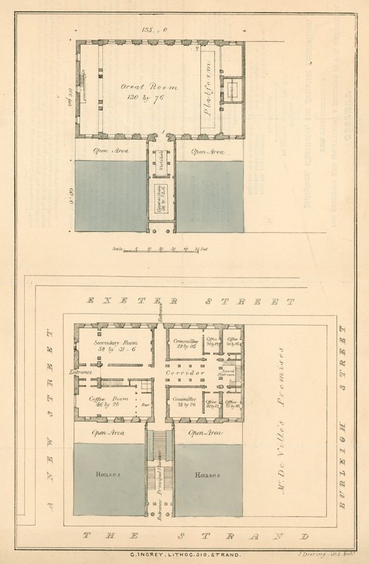 Plan for Buildings at the Time of a Proposed Widening of The Strand in the Vicinity of Exeter Change by English School