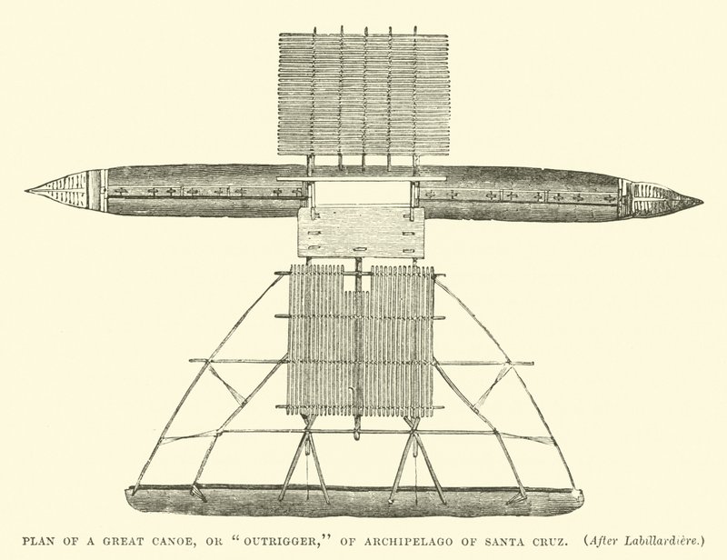 Plan of a Great Canoe, or Outrigger, of Archipelago of Santa Cruz, after Labillardiere by English School