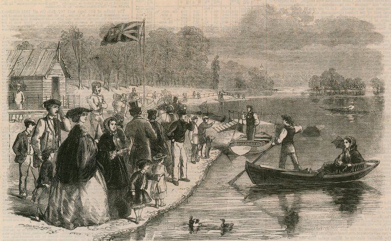 Pleasure Boats on the Water in Regents Park by English School