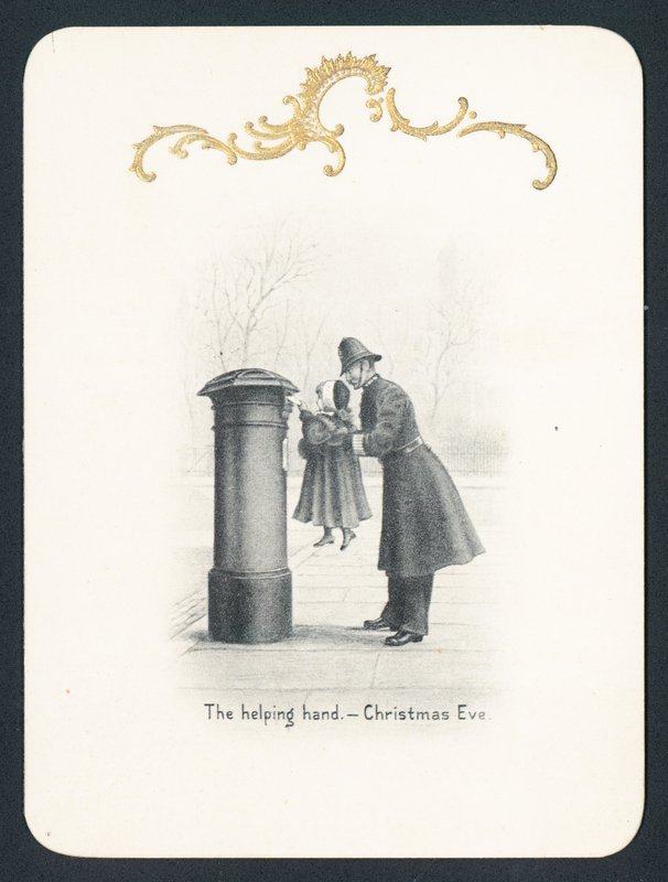 Policeman lifting girl at post box by English School