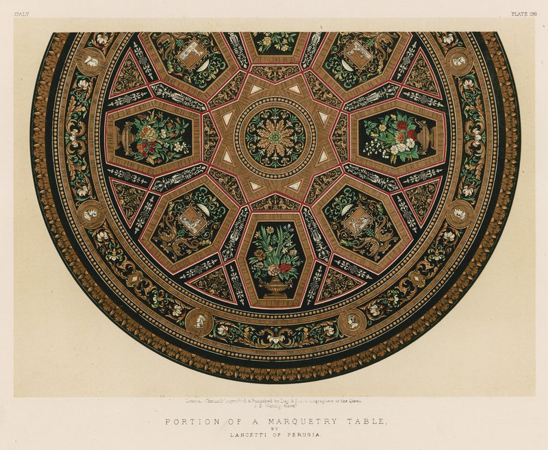 Portion of a Marquetry Table by Lancetti of Perugia by English School
