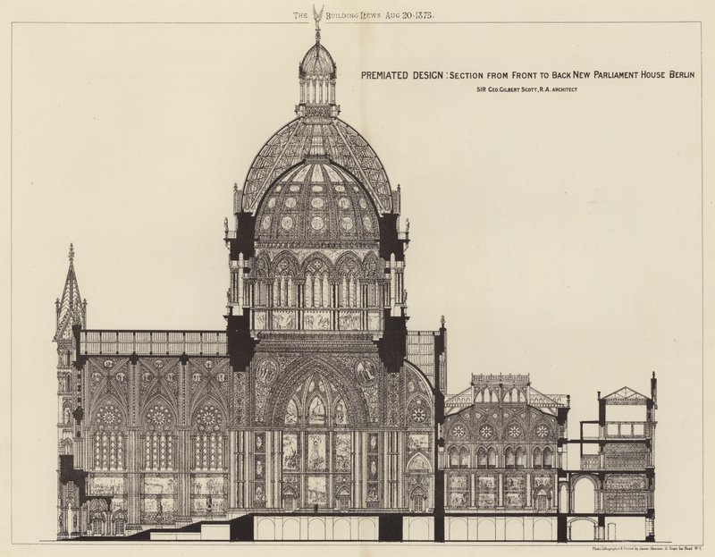 Premiated Design, Section from Front to Back New Parliament House Berlin by English School