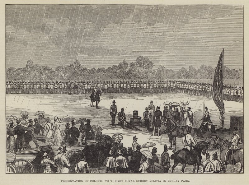Presentation of Colours to the 3rd Royal Surrey Militia in Bushey Park by English School