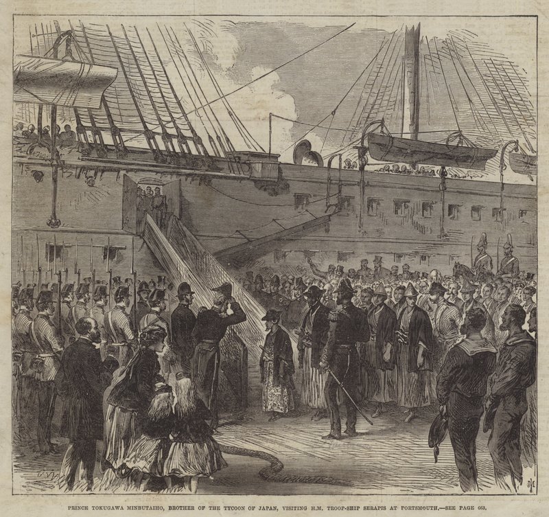 Prince Tokugawa Minbutaiho, Brother of the Tycoon of Japan, visiting HM Troop-Ship Serapis at Portsmouth by English School