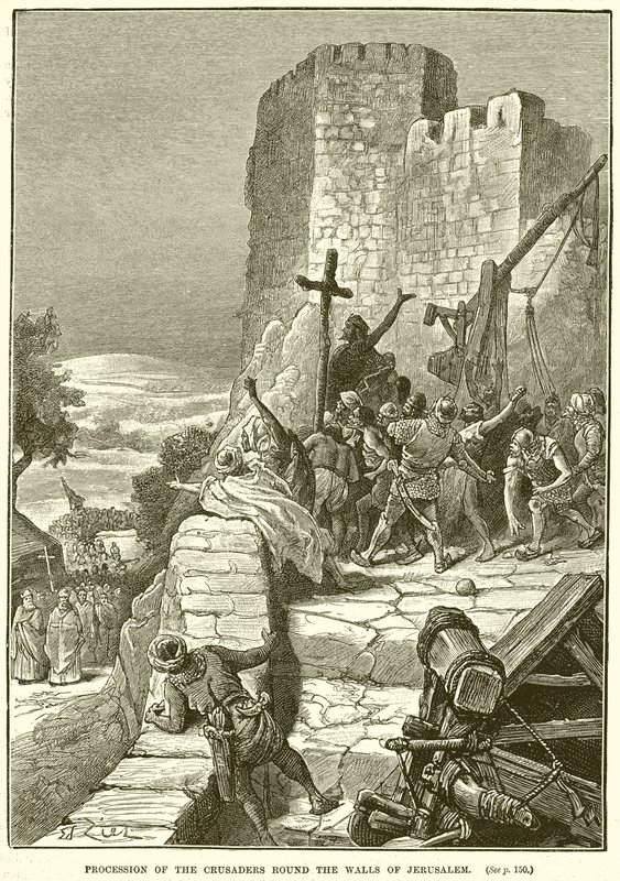 Procession of the Crusaders Round the Walls of Jerusalem by English School