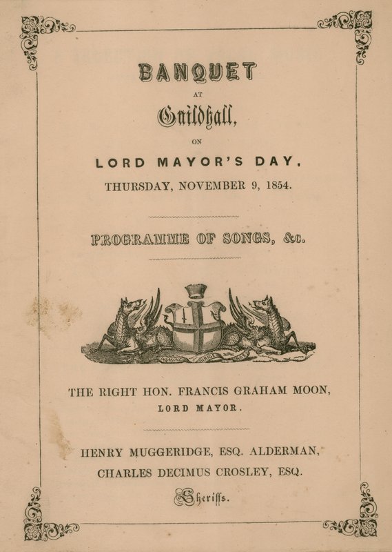 Programme for the Banquet at the Guildhall, London, on 9 November 1854 by English School