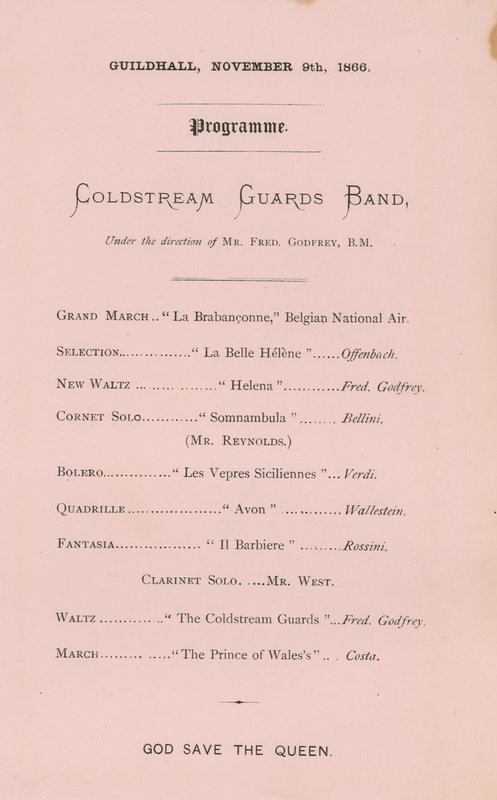 Programme for the Banquet at the Guildhall, London, on 9 November 1866 by English School