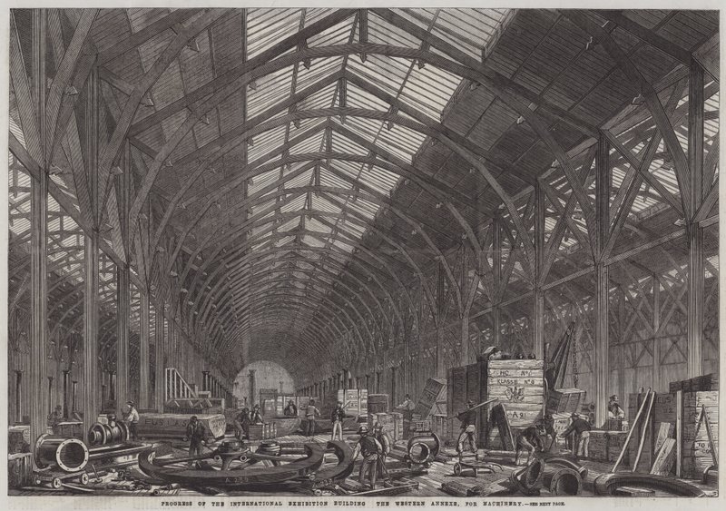 Progress of the International Exhibition Building, the Western Annexe, for Machinery by English School