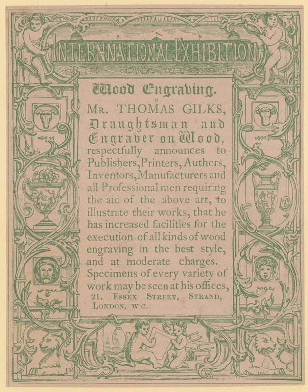 Promotional Card for Thomas Gilks, Draughtsman and Engraver on Wood by English School