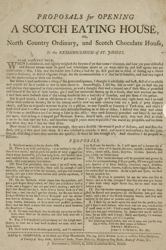 Proposals for Opening a Scotch Eating House by English School