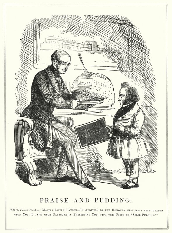 Praise and Pudding: Prince Albert Rewarding Joseph Paxton for Designing the Crystal Palace to House the Successful Great Exhibition of 1851 in Hyde Park, London by English School