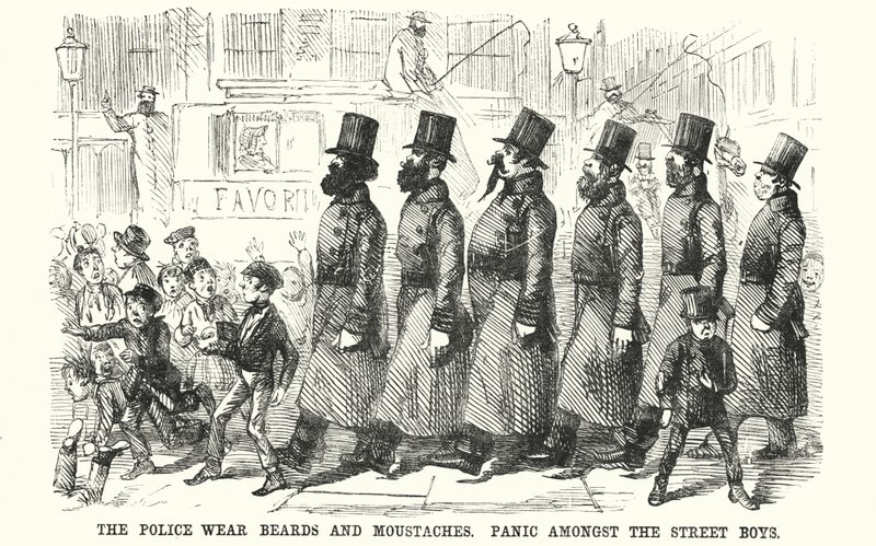 The Police Wear Beards and Moustaches. Panic Amongst the Street Boys by English School