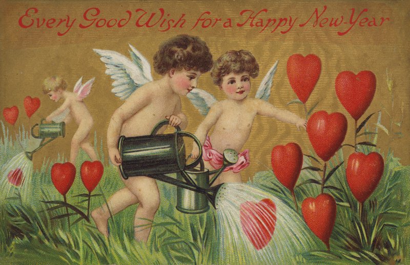 Putti watering hearts by English School