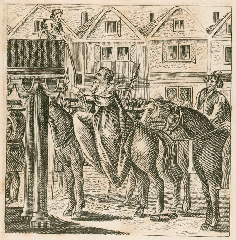 Queen Elizabeth I receiving the Bible from a boy, personating Truth, on the way to her coronation by English School