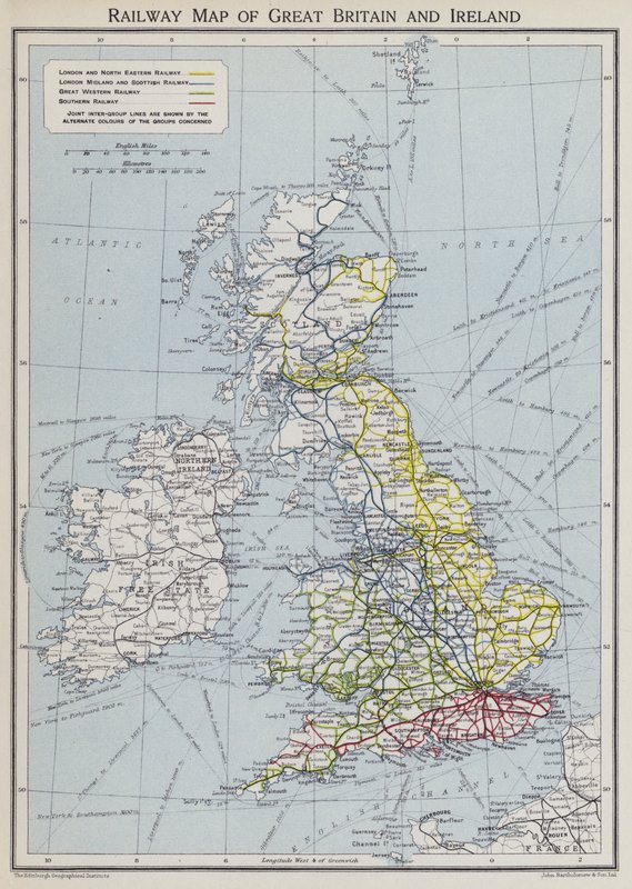 Railway Map of Great Britain and Ireland by English School