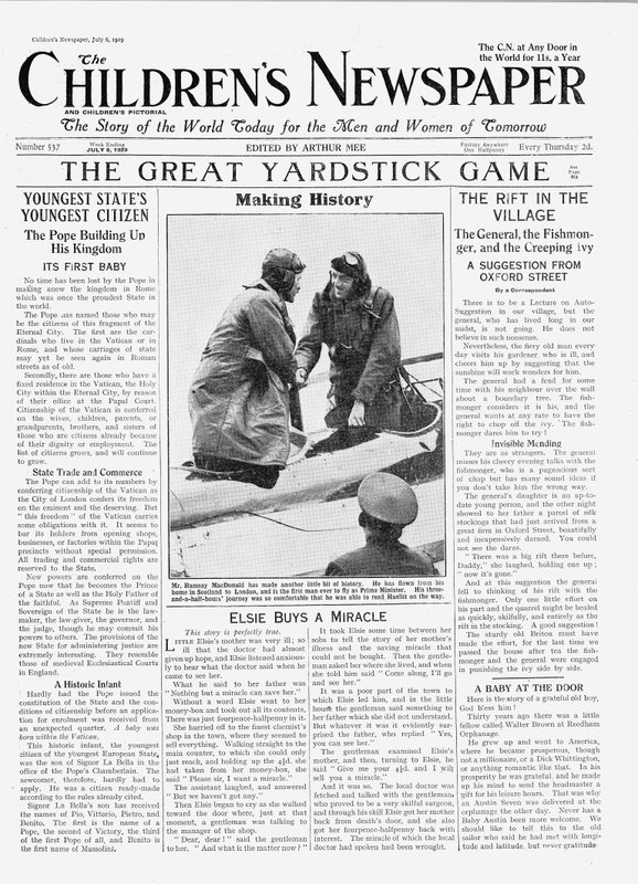 Ramsay MacDonald, the First Man to Fly as Prime Minister, Front Page of 