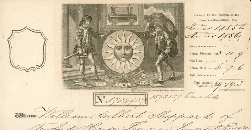 Receipt for payment of insurance from Sun Fire Office, London by English School