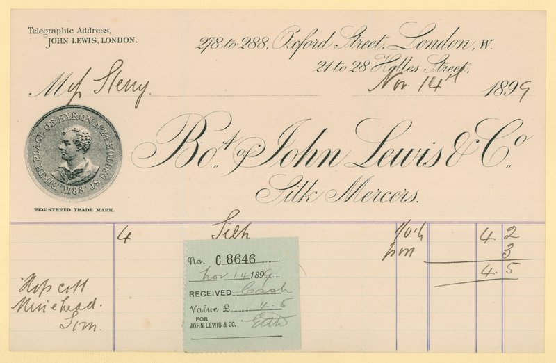 Receipt from John Lewis & Co., 14 November 1896 by English School