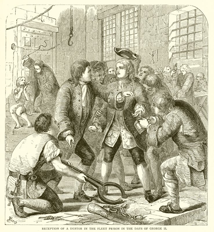 Reception of a Debtor in the Fleet Prison in the Days of George II by English School