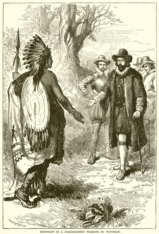 Reception of a Narragansett Warrior by Winthrop by English School