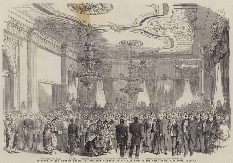 Reception of the Japanese Embassy by President Buchanan in the East Room of the White House, Washington by English School