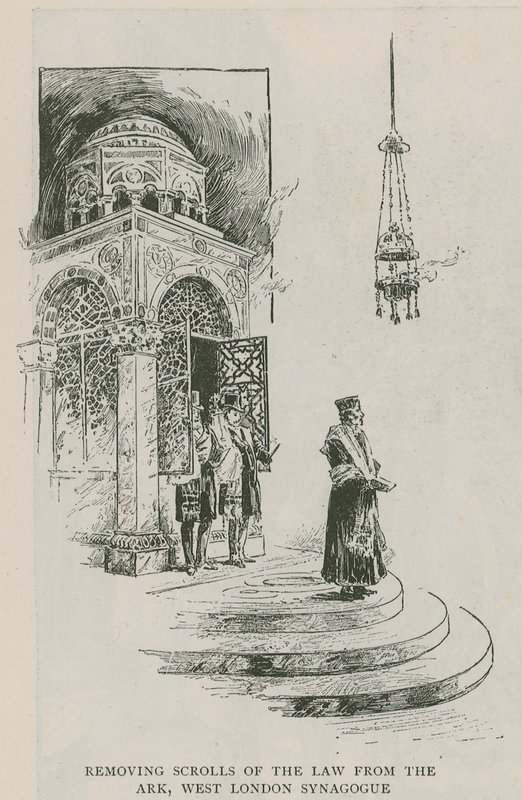 Removing Scrolls of the Law from the Ark, West London Synagogue by English School