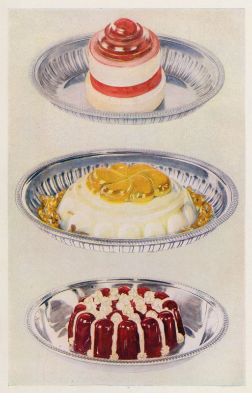 Ribbon Jelly; Venus Pudding; Wine Jelly and Cream by English School