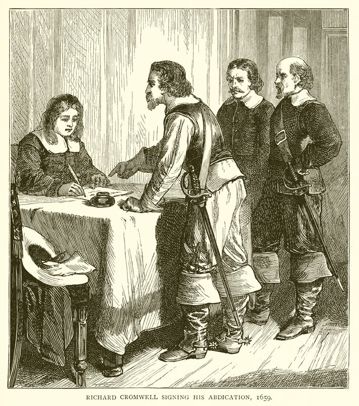 Richard Cromwell signing his Abdication, 1659 by English School