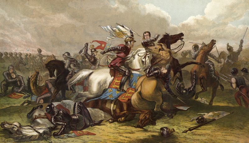 Richard III and the Earl of Richmond at the Battle of Bosworth by English School