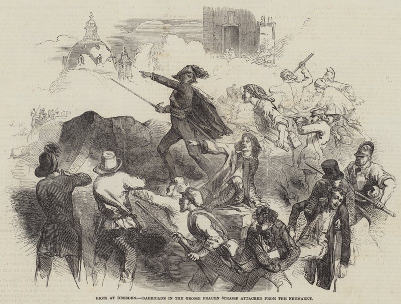 Riots at Dresden, Barricade in the Grosse Frauen Strasse attacked from the Neumarkt by English School