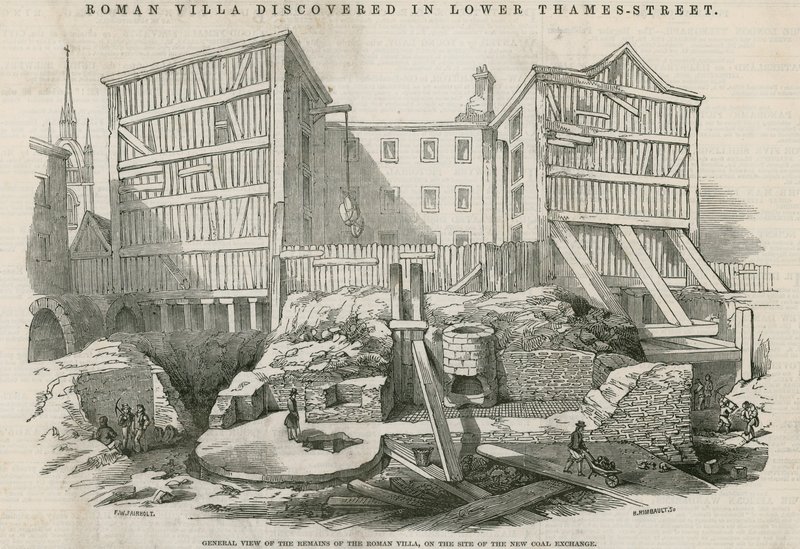 Roman Villa Discovered in Lower Thames Street, London: General View of the Remains of the Roman Villa on the Site of the New Coal Exchange by English School