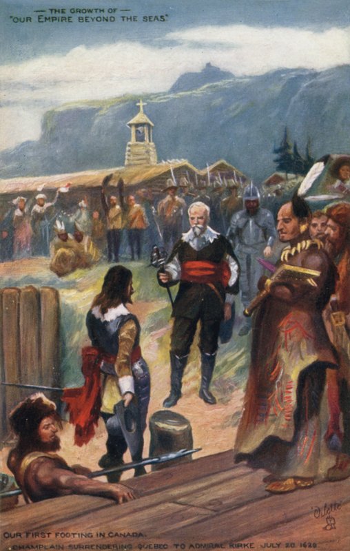Samuel de Champlain surrendering Quebec to Admiral Kirke, 20 July 1629 by English School