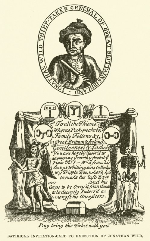 Satirical Invitation-Card to Execution of Jonathan Wild by English School