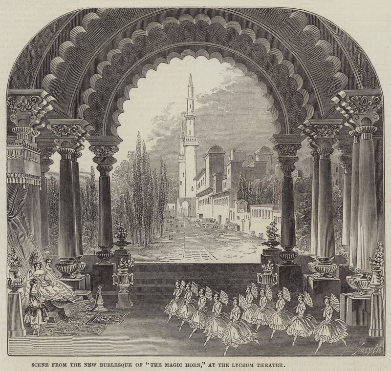 Scene from the New Burlesque of "The Magic Horn," at the Lyceum Theatre by English School