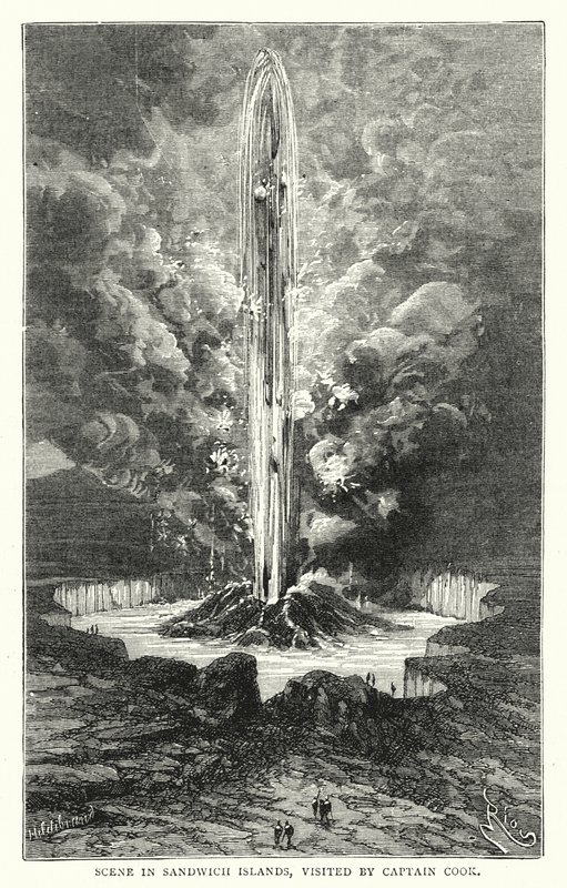 Scene in Sandwich Islands, visited by Captain Cook by English School