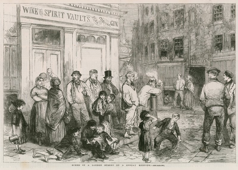 Scene in a London Street on a Sunday Morning by English School