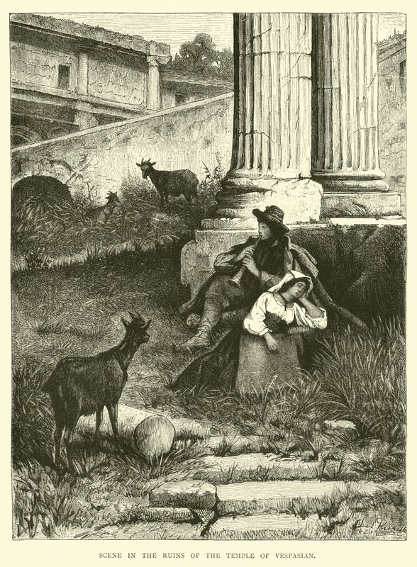 Scene in the ruins of the Temple of Vespasian by English School