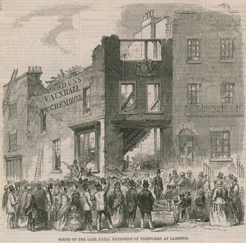 Scene of the Late Fatal Explosion of Fireworks at Lambeth by English School