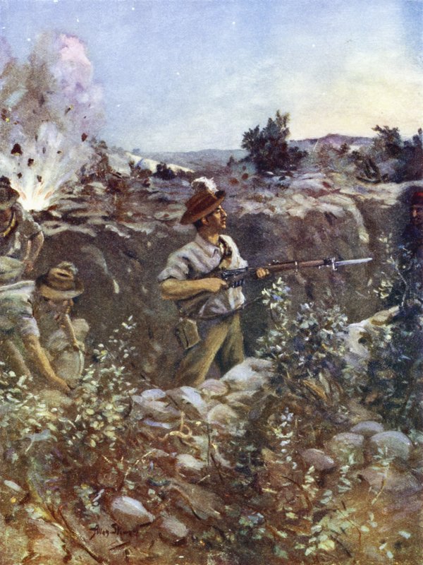 Second Lieutenant Hugo Throssell Holding Part of a Captured Turkish Trench Against the Enemy