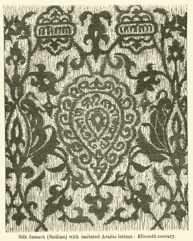 Silk Damask, Sicilian with Imitated Arabic Letters, Fifteenth Century by English School