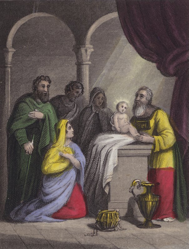 Simeon in his glad arms the child he takes by English School