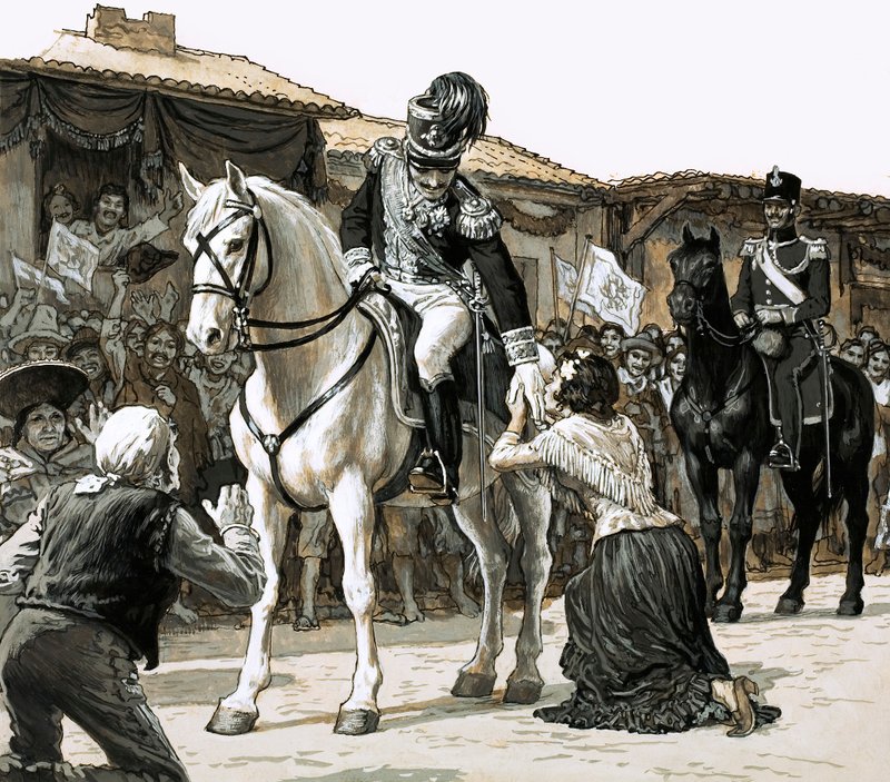 Simon Bolivar rides through the streets of Caracas in triumph by English School