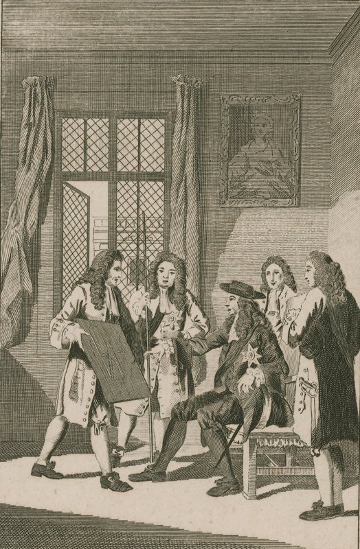Sir Christopher Wren presenting to King Charles II his plan for rebuilding the City of London by English School