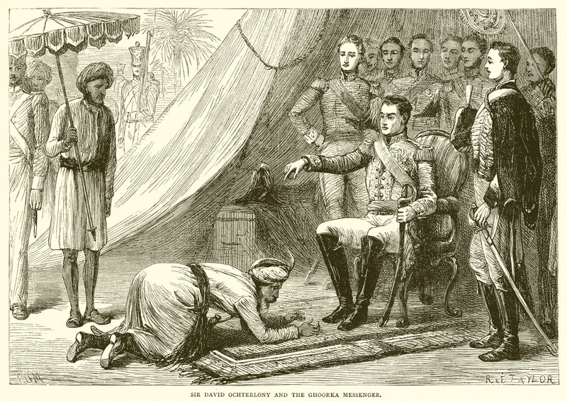 Sir David Ochterlony and the Ghoorka Messenger by English School